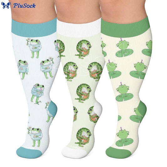 Plusock Plus Size Cartoon Frog Print Compression Socks - image 0