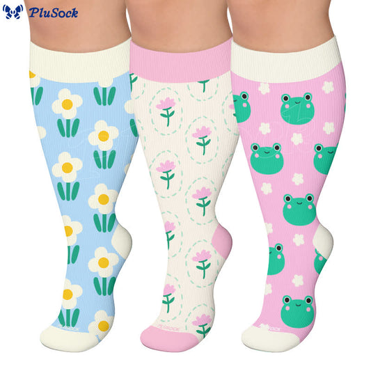 Plusock Plus Size Daisy Frog Compression Socks - image 0