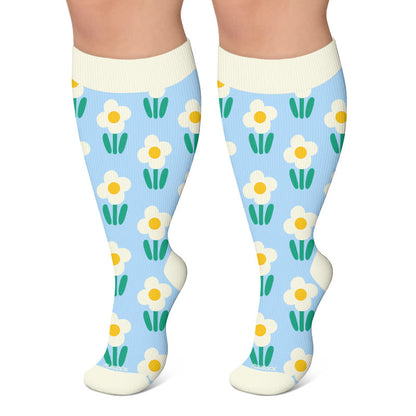 Plusock Plus Size Daisy Frog Compression Socks - Blue - 4XL - image 4