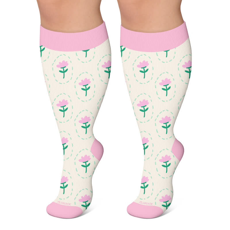 Plusock Plus Size Daisy Frog Compression Socks - Beige - 4XL - image 6