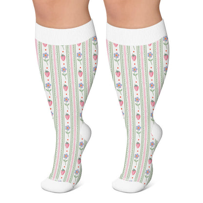 Plusock Plus Size Strawberry Kitty Garden Compression Socks - White - 4XL - image 4