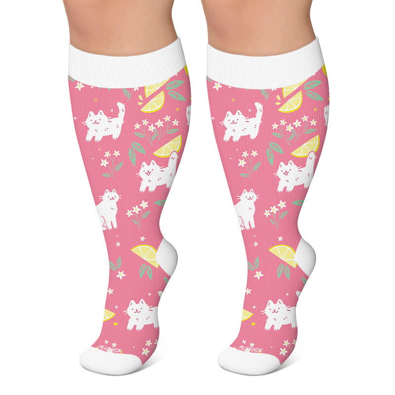 Plusock Plus Size Strawberry Kitty Garden Compression Socks - Pink - 4XL - image 6