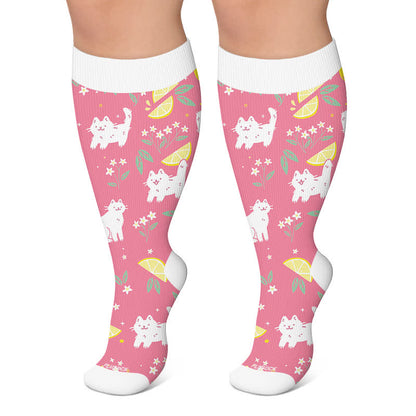 Plusock Plus Size Strawberry Kitty Garden Compression Socks - Pink - 4XL - image 6