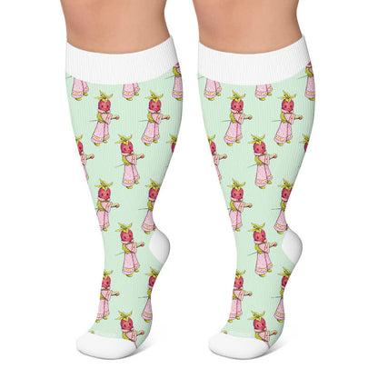 Plusock Plus Size Strawberry Kitty Garden Compression Socks - Green - 4XL - image 5