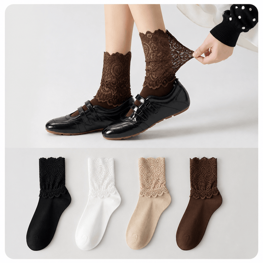 Plusock Elegant Floral Lace Cuff Quarter Socks - image 0