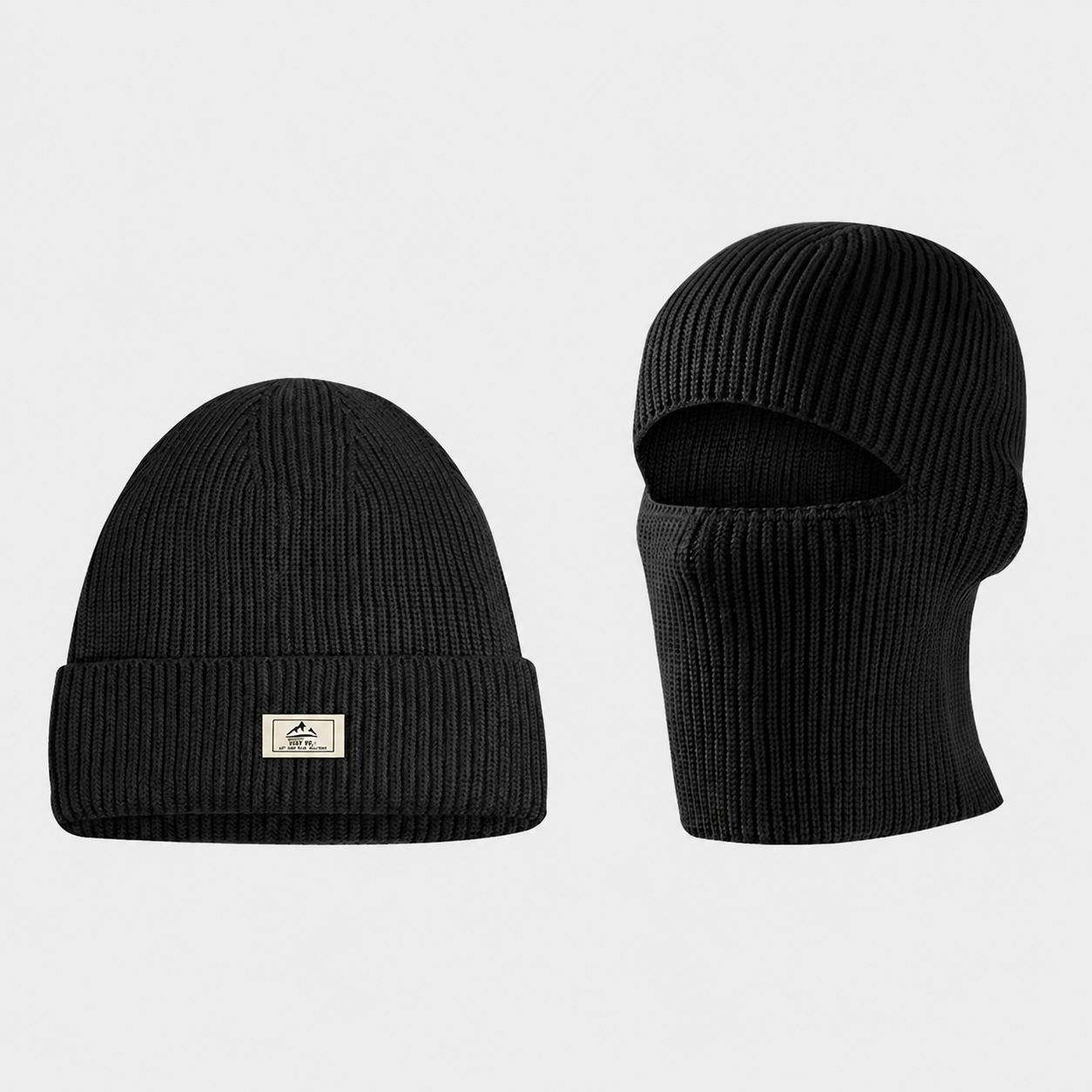 Plusock Ribbed Thermal Winter Dual Style Beanie - Black - One Size - image 0