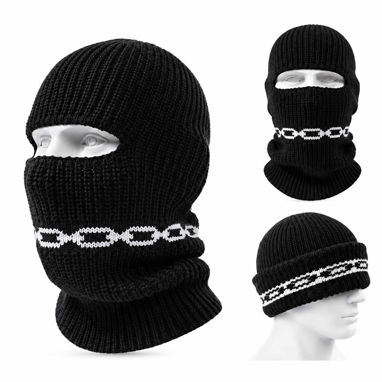Plusock Convertible Ribbed Knit Cold Weather Balaclava Beanie - image 1