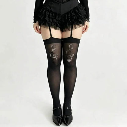 Plusock Rhinestone Wing Thigh High Stockings(2 Pairs) - Musical Note - Garter Style - One Size - image 9