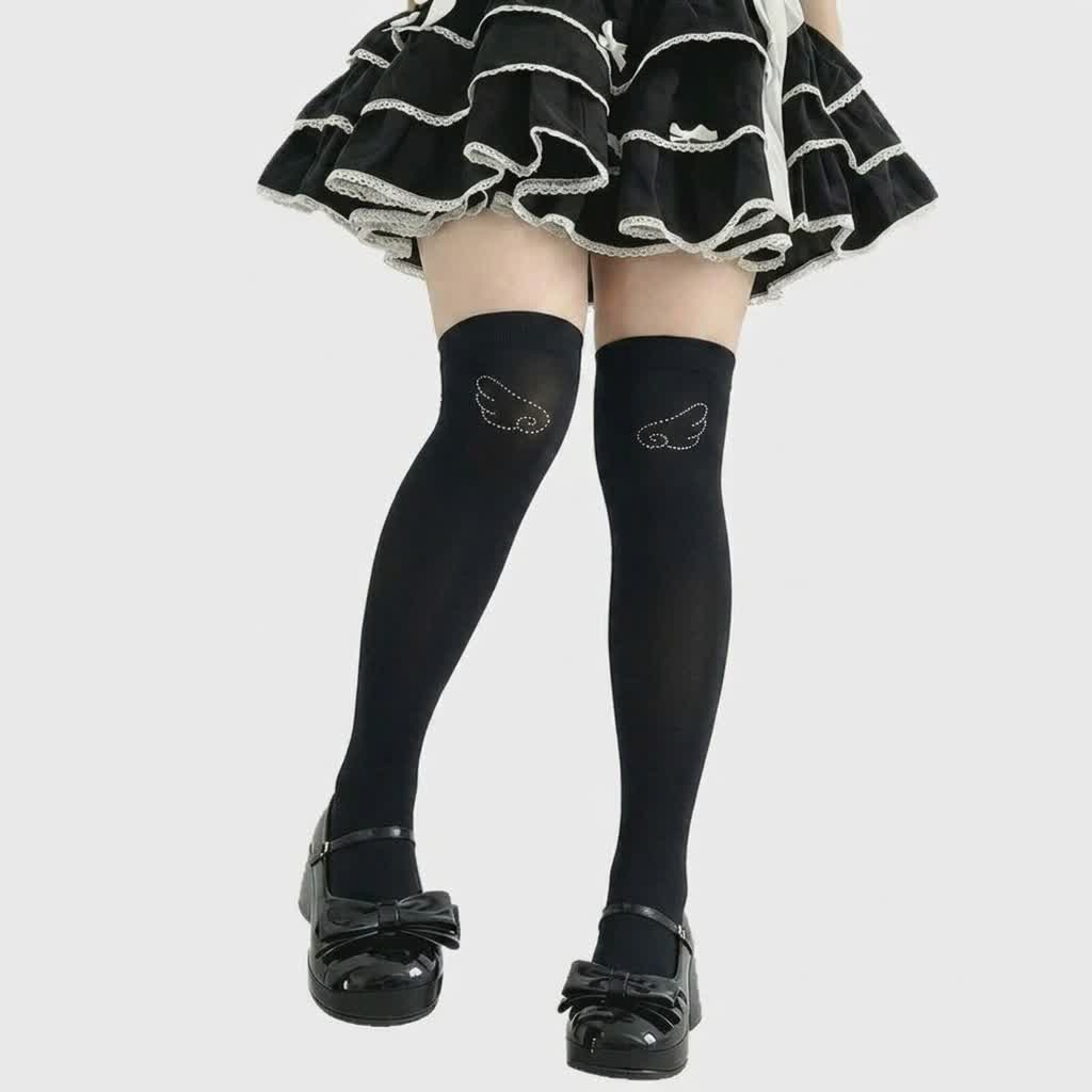 Plusock Rhinestone Wing Thigh High Stockings(2 Pairs) - Wings - Classic - One Size - image 6