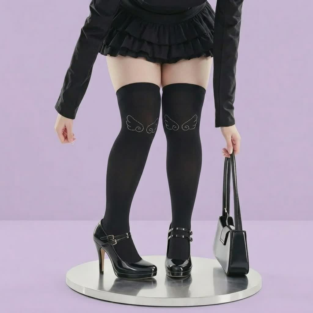 Plusock Rhinestone Wing Thigh High Stockings(2 Pairs) - image 0