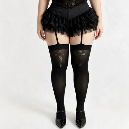 Plusock Rhinestone Wing Thigh High Stockings(2 Pairs) - Cross - Garter Style - One Size - image 8