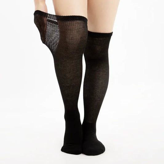 Plusock Semi Sheer Mesh Knit Thigh High Socks - Black - EU37-42(US4-8.5) - image 0