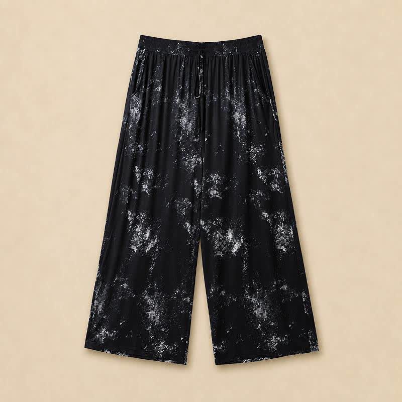 Plusock Plus Size Splash Print Flowy Wide Leg Pants - Black - 6XL - image 0