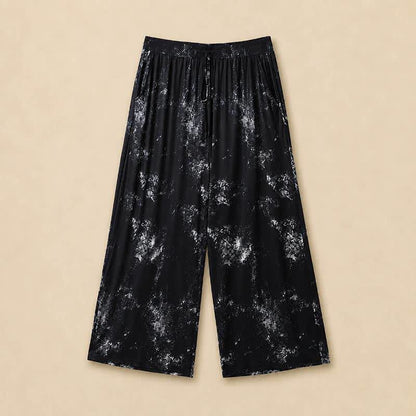 Plusock Plus Size Splash Print Flowy Wide Leg Pants - Black - 6XL - image 0