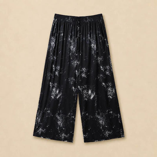 Plusock Plus Size Splash Print Flowy Wide Leg Pants - Black - 6XL - image 0