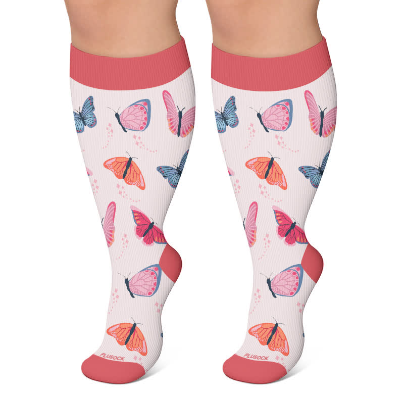 Plusock Plus Size Butterfly Meadow Printed Compression Socks - Pink - 4XL - image 5