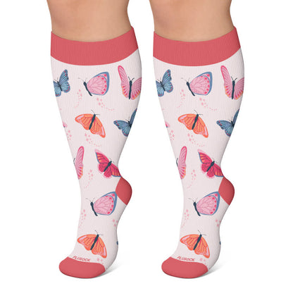 Plusock Plus Size Butterfly Meadow Printed Compression Socks - Pink - 4XL - image 5