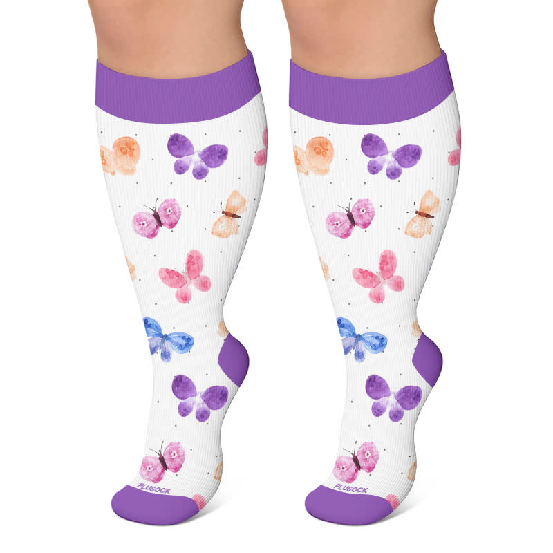 Plusock Plus Size Butterfly Meadow Printed Compression Socks - Purple - 4XL - image 4