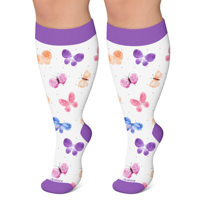 Plusock Plus Size Butterfly Meadow Printed Compression Socks - Purple - 4XL - image 4