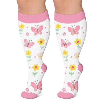 Plusock Plus Size Butterfly Meadow Printed Compression Socks - Light Pink - 4XL - image 6