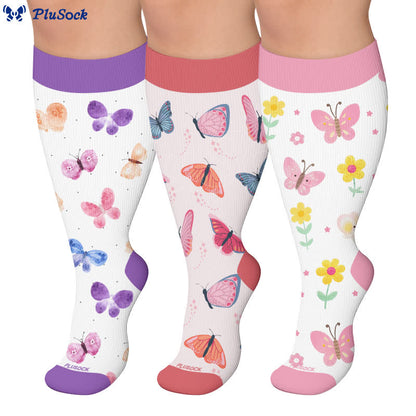Plusock Plus Size Butterfly Meadow Printed Compression Socks - image 0