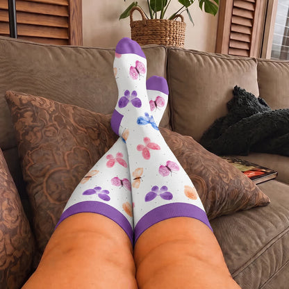Plusock Plus Size Butterfly Meadow Printed Compression Socks - image 2