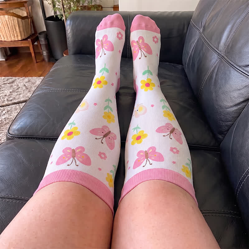 Plusock Plus Size Butterfly Meadow Printed Compression Socks - image 3