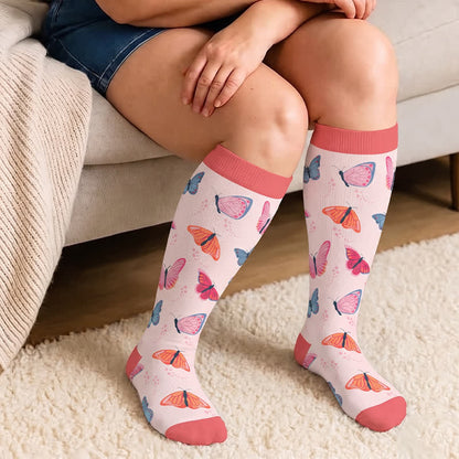 Plusock Plus Size Butterfly Meadow Printed Compression Socks - image 1