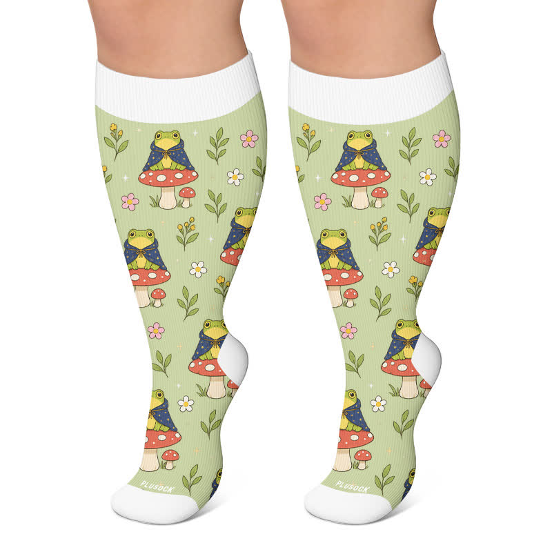 Plusock Plus Size Seasonal Frog Garden Compression Socks - Green - 4XL - image 4