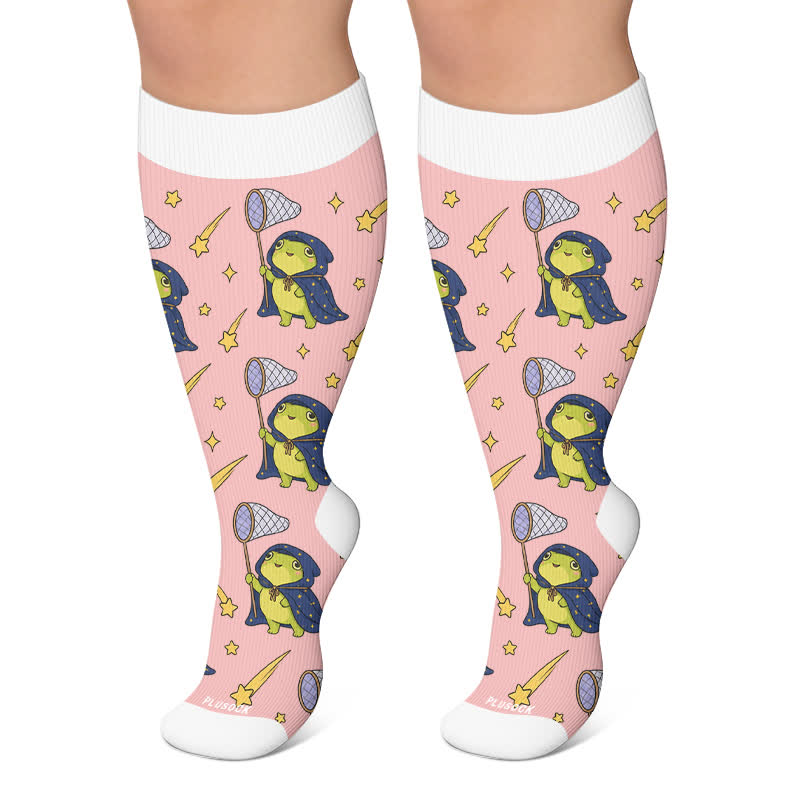 Plusock Plus Size Seasonal Frog Garden Compression Socks - Pink - 4XL - image 6