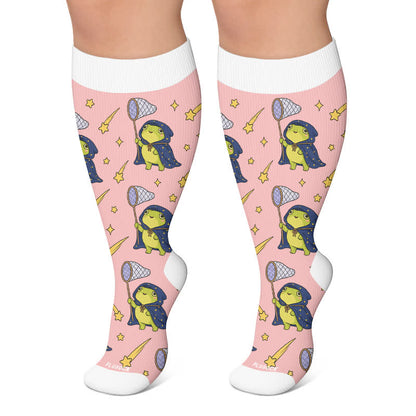 Plusock Plus Size Seasonal Frog Garden Compression Socks - Pink - 4XL - image 6