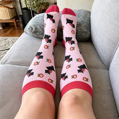 Plusock Plus Size Playful Puppy Floral Compression Socks - image 1