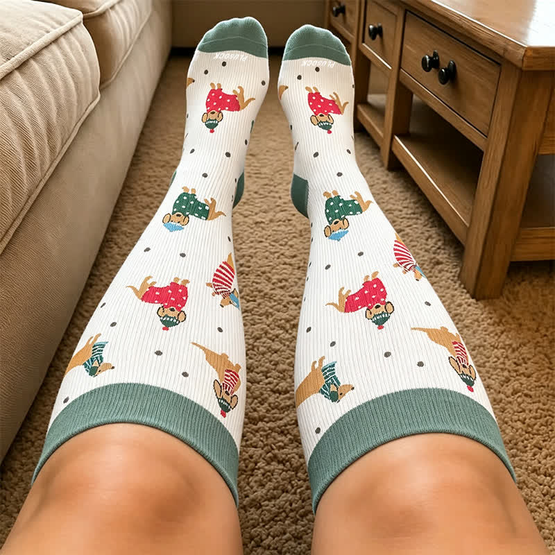 Plusock Plus Size Playful Puppy Floral Compression Socks - image 3