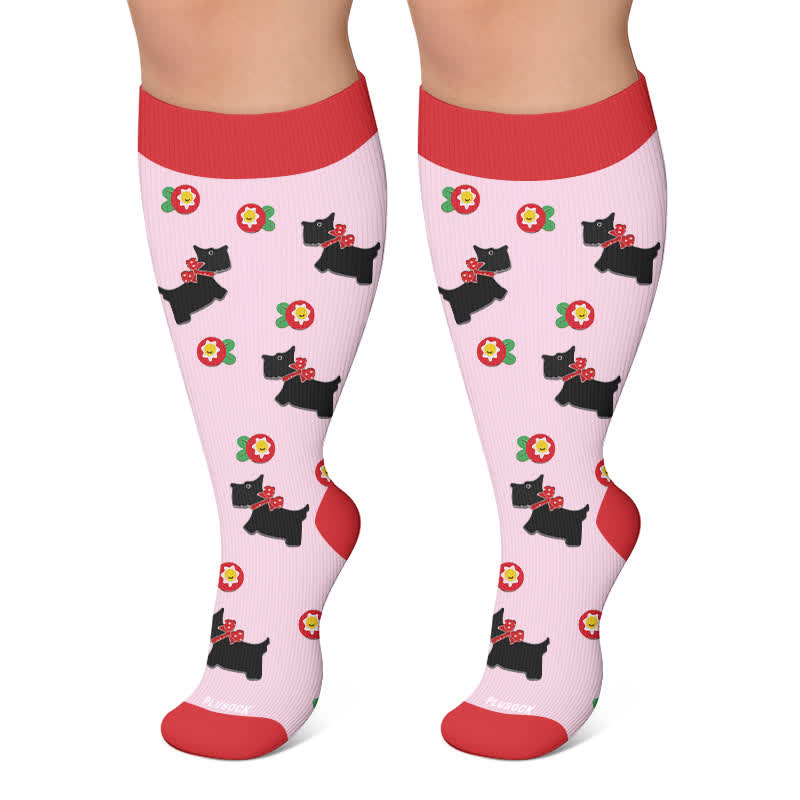 Plusock Plus Size Playful Puppy Floral Compression Socks - Pink - 4XL - image 5