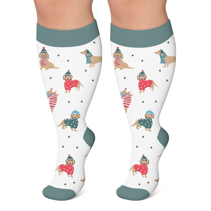 Plusock Plus Size Playful Puppy Floral Compression Socks - White - 4XL - image 6