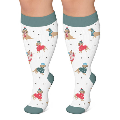 Plusock Plus Size Playful Puppy Floral Compression Socks - White - 4XL - image 6