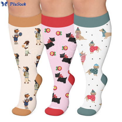 Plusock Plus Size Playful Puppy Floral Compression Socks - image 0