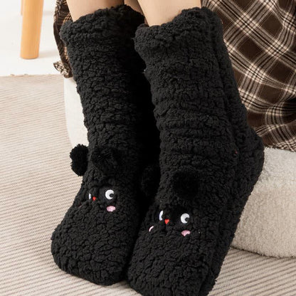 Plusock Cozy Bear Fleece Slipper Socks - Black - EU35-40(US2-7) - image 1