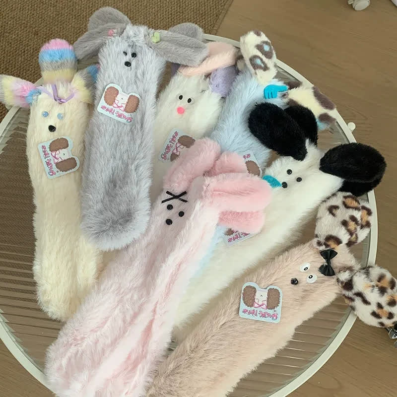 Plusock Shaggy Leopard Ear Cozy Home Slipper Socks - image 0