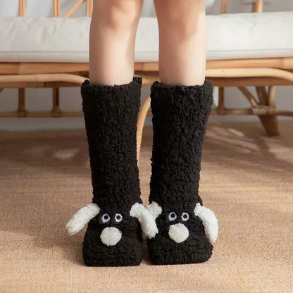 Plusock Cozy Puppy Sherpa Home Slipper Socks(2 Pairs) - Black - EU36-43(US3-9) - image 2