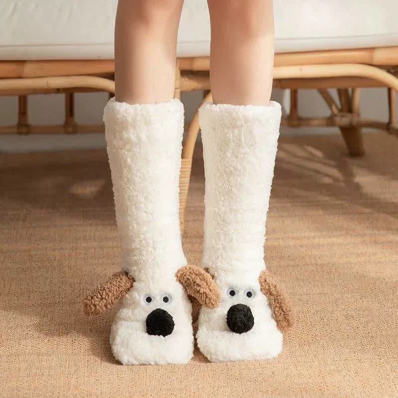 Plusock Cozy Puppy Sherpa Home Slipper Socks(2 Pairs) - White - EU36-43(US3-9) - image 1