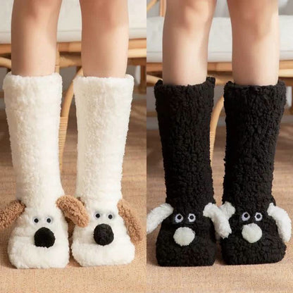 Plusock Cozy Puppy Sherpa Home Slipper Socks(2 Pairs) - Black+White - EU36-43(US3-9) - image 0