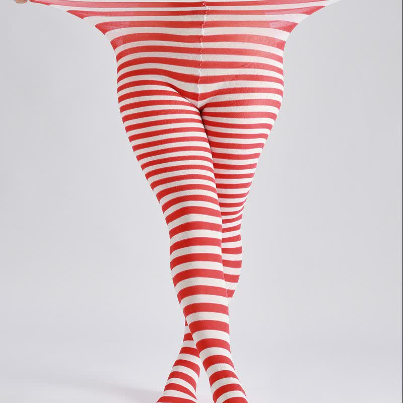 Plusock Halloween Candy Stripe High Waist Footed Pantyhose (3 Pairs) - Red - One Size - image 0