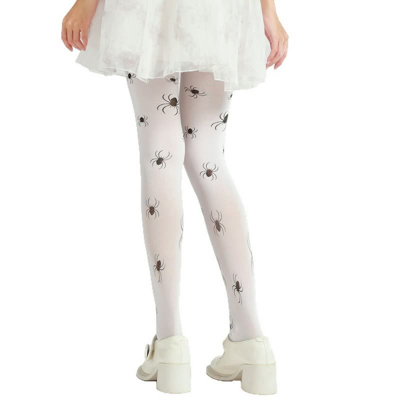 Plusock Halloween Spider Print Pantyhose (2 Pairs) - White - One Size - image 0
