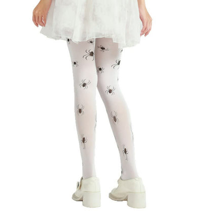 Plusock Halloween Spider Print Pantyhose (2 Pairs) - White - One Size - image 0