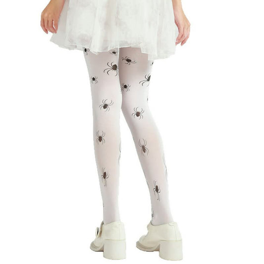 Plusock Halloween Spider Print Pantyhose (2 Pairs) - White - One Size - image 0