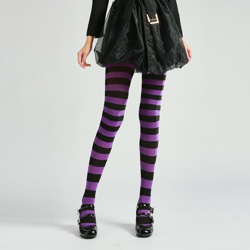 Plusock Halloween Gothic Striped Thigh High Socks (3 Pairs) - A - One Size - image 0