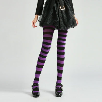 Plusock Halloween Gothic Striped Thigh High Socks (3 Pairs) - A - One Size - image 0
