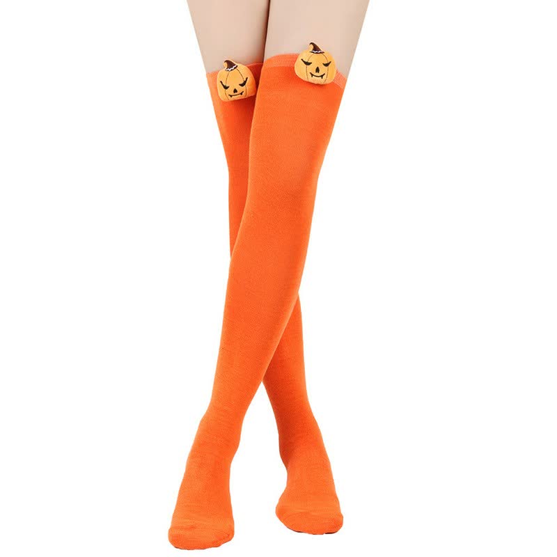 Plusock Halloween Pumpkin Thigh High Socks (3 Pairs) - E - One Size - image 4