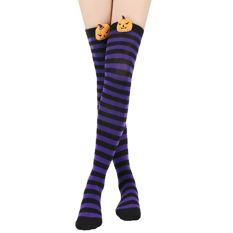 Plusock Halloween Pumpkin Thigh High Socks (3 Pairs) - C - One Size - image 2